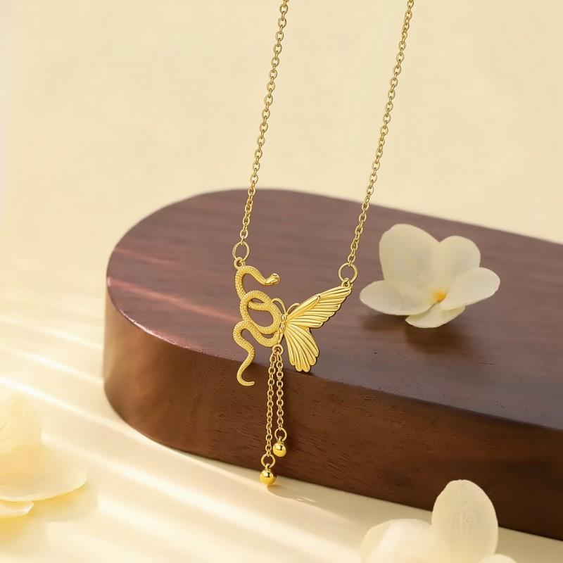 Sterling Snake Butterfly Necklace Womens Luxury Minimalist Clavicle Chain New Chinese Style Pendant