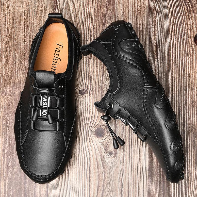 Summer Beanie Shoes Men's Men's Breathable Shoes Leather Soft Bottom British Style Youth Trendy Shoes Slip-on Casual Leather Shoes