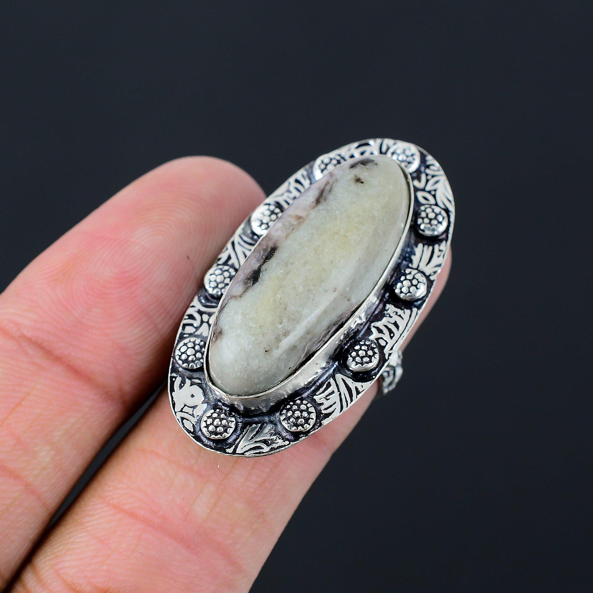 

925 Sterling Silver Charoite Stone Statement Birthday Handmade New Ring Size 7.5 7.5