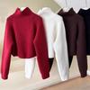 Design Sense Half-turtleneck Ladies Zipper Red Sweater, Spring and Autumn New High-waisted Sweater Loose and Thickened 6974#