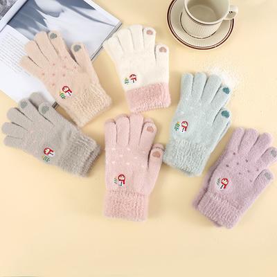 Cute Fashion Snowman Cold Proof Thickened Plush Knitted Gloves Soft and Comfortable Touch Screen Gloves for Cycling and Writing