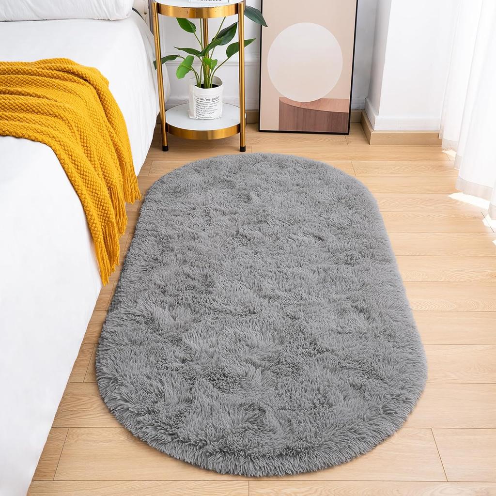 Long Plush Oval Area Rug Super Soft Fluffy Bedroom Bedside Rug Kids Room Nursery Dorm Floor Mat Home Decor