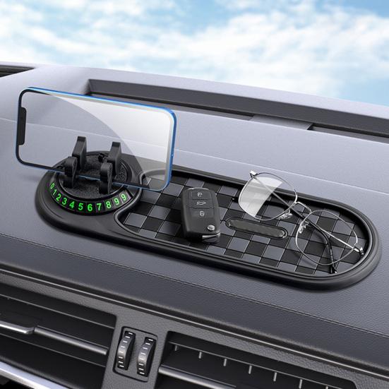 Dashboard Anti Slip Mat with Phone Holder 360-Degree Rotation Dashboard Mount Built-in Parking Number Plate Secure Phone Holder for Driving
