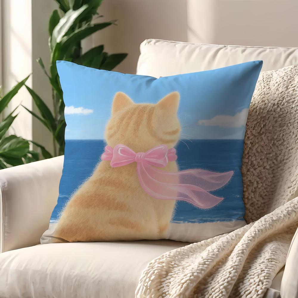Cartoon Pink Scarf Kitten Cute cushion cover Pillow Cover Decoration Room Home Sofa living Office Car Nordic Simplicity