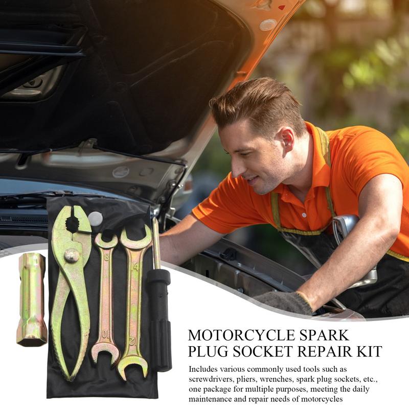 Spark Plug Set Daily Motorcycle Socket Repair Kit Motorcycle Repair Wrench Set Spark Plug Socket Spanner Screwdriver Pliers