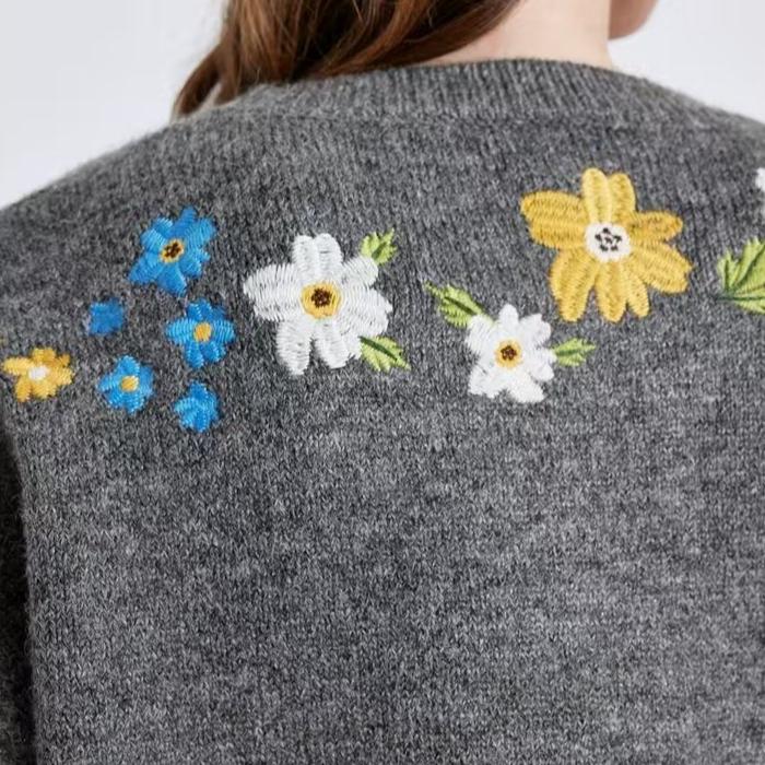 Sweater Cardigan Women's Spring and Autumn Flower-embroidered Knitted Cardigan Casual Loose Sweater Coat Top