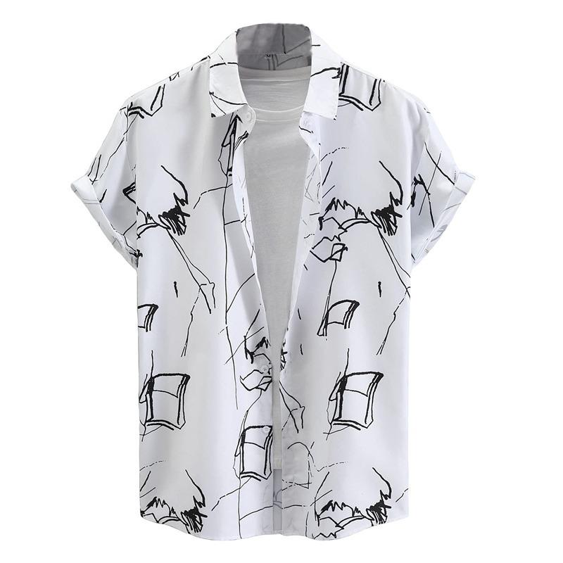 

Men Summer Plants Leaves Short Sleeves Button Down Shirts Beach Tops Blouse Clothes 5XL