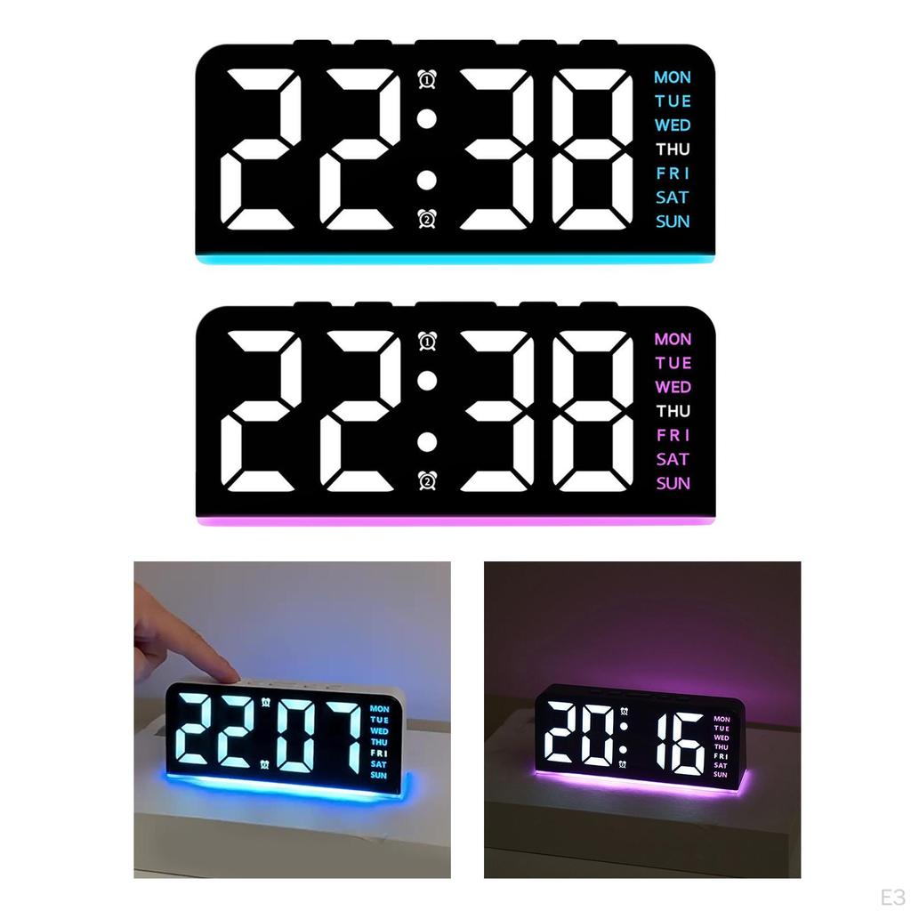 Ambient Light Digital Alarm Clock Adjustable Portable Week Display Multifunctional for Indoor Dining