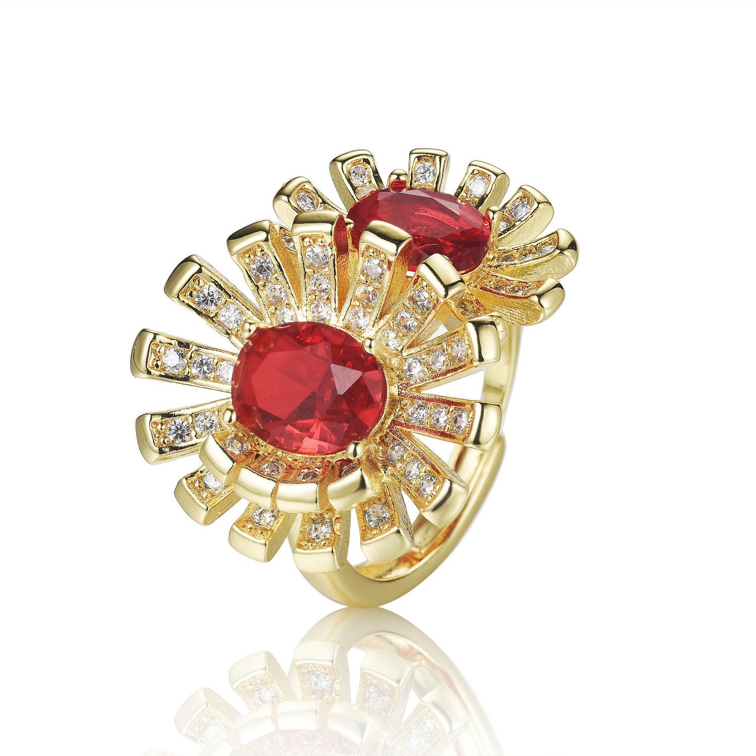New Heavy Industry Grandiose Color Treasure Oval Zircon Big Flower Ring красный