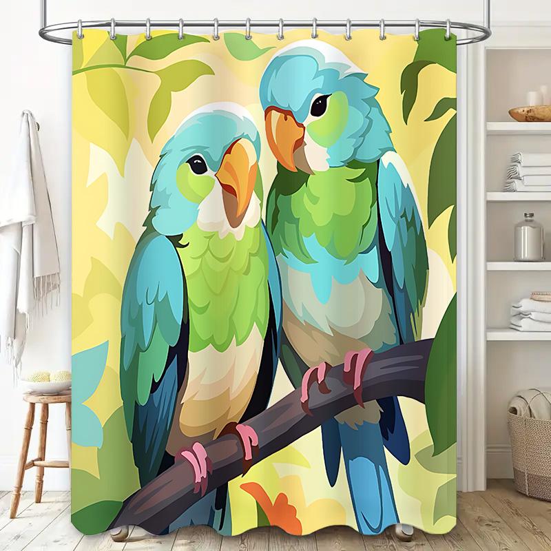 Tropical Paradise Bird Shower Curtain for Home Decor Vibrant Colors and Cute Design Waterproof Polyester Fabric Non-Toxic