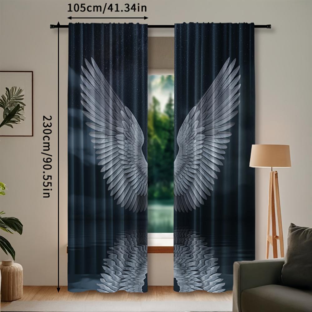 2pcs Angel Wings Starry Sky Blackout Curtains, Woven Polyester Pongee, Semi-Sheer Roller Embossing, Rod Pocket, Machine Washable