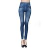 Lady's Denim Print Fake Jeans Look Like Leggings Seamles Sexy Stretchy High Waist Slim Skinny Jeggings with Pockets Full Length