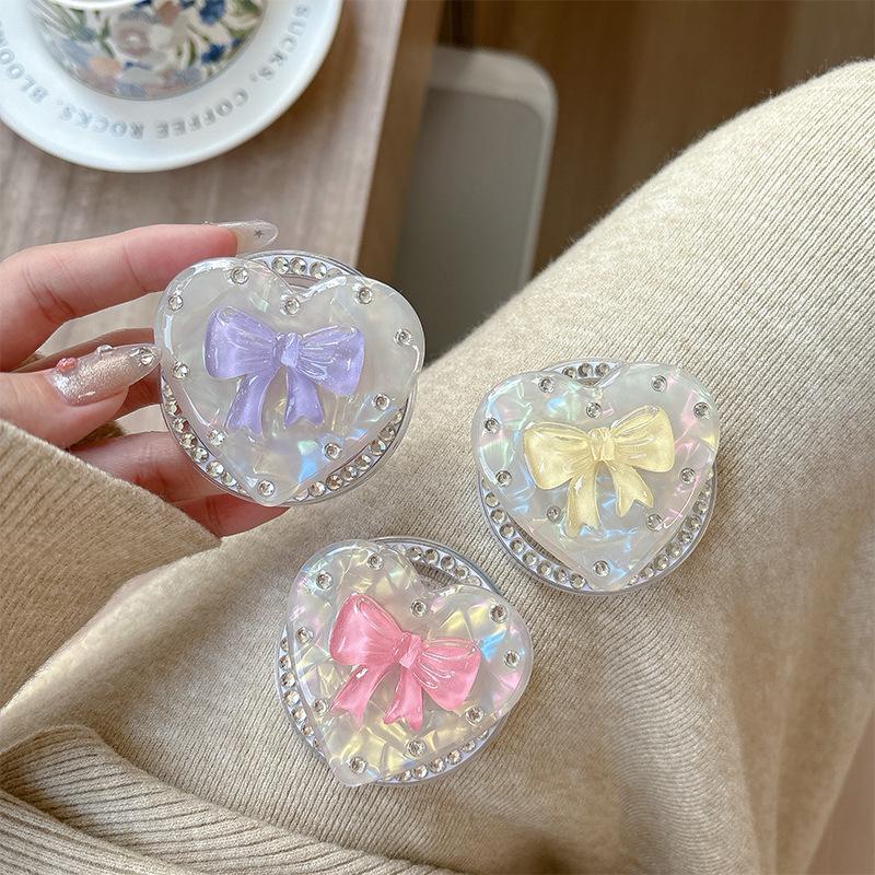 Korean Heart Bow Rhinestone Magnetic Desktop Phone Stand with Airbag Folding Finger Ring