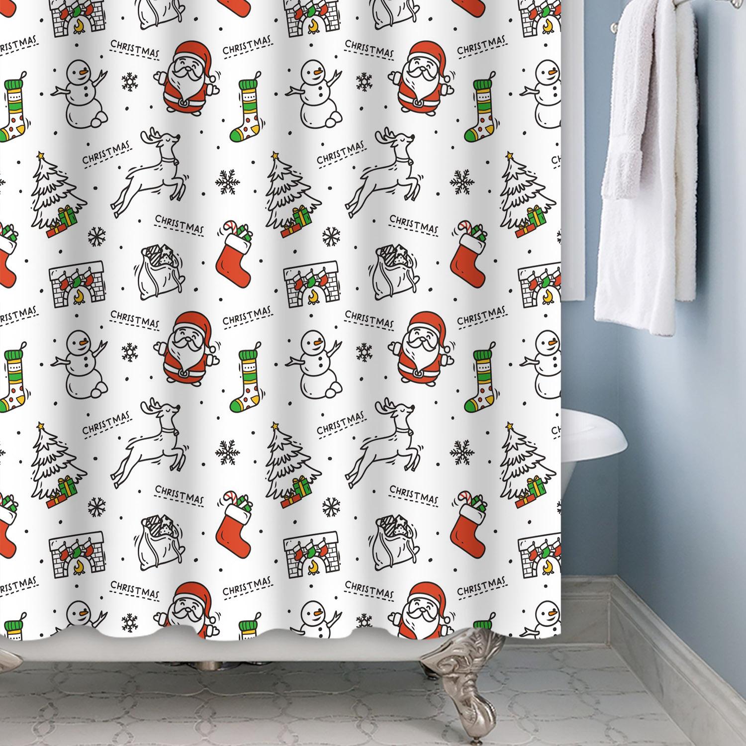 

Счастливого Рождества Снежинка Рождественский Снеговик Милый Олень Водонепроницаемая Шторка для Душа Ванная Комната Украшение для Дома с Крючками 180x200cm