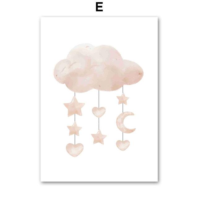 Cute Elephant Hot Balloon Moon Rainbow Cloud Nursery Wall Art Canvas Painting Posters And Prints Pictures Baby Kids Room Decor