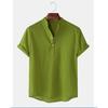 Summer Men's Cotton Linen Breathable Solid Color Short Sleeved Henry Shirt Polo Shirts Men’s