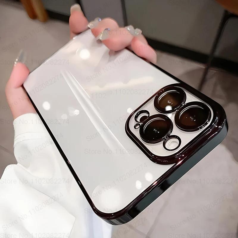 Luxury Clear Plating Phone Case For IPhone 15 11 12 13 14 Pro Max Plus Case Transparent Soft Shockproof Bumper Cover Accessories