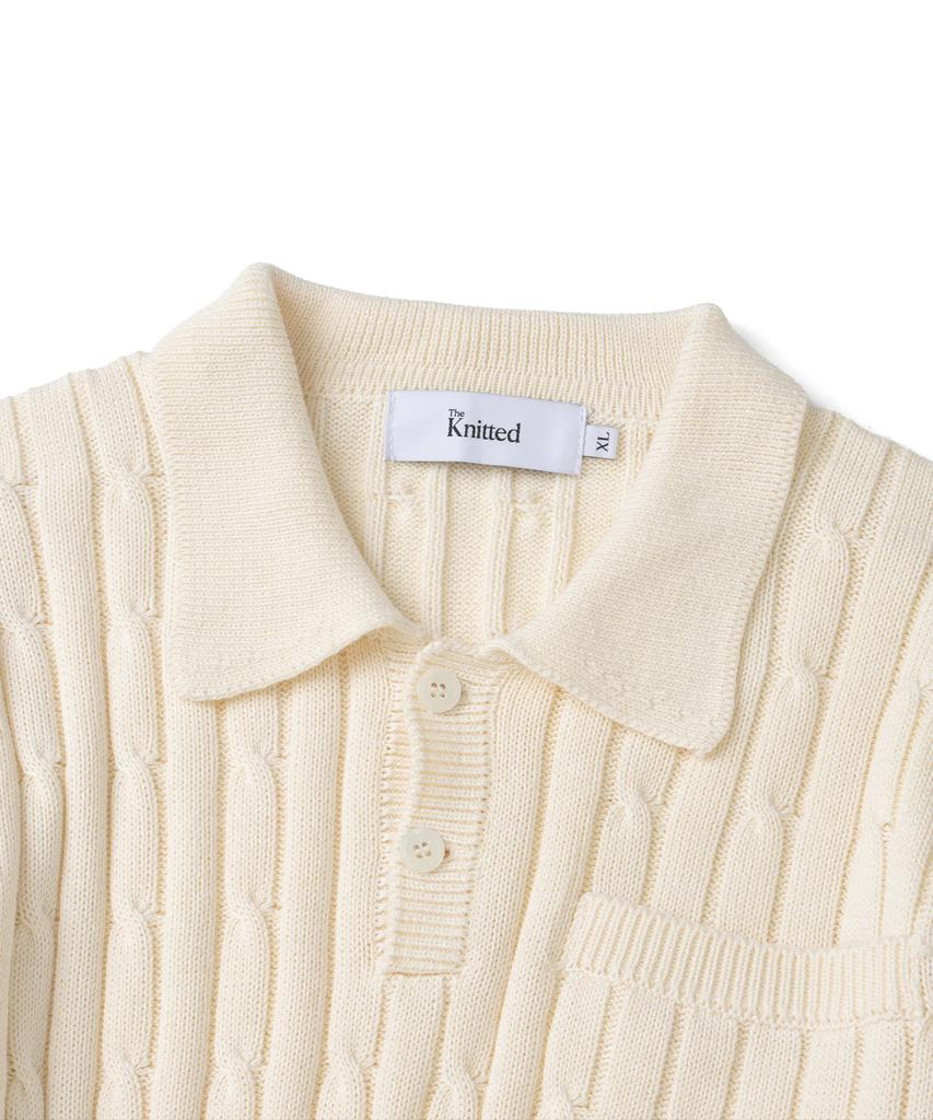 KNITTED Open Collar Pocket Cable Knit Cream