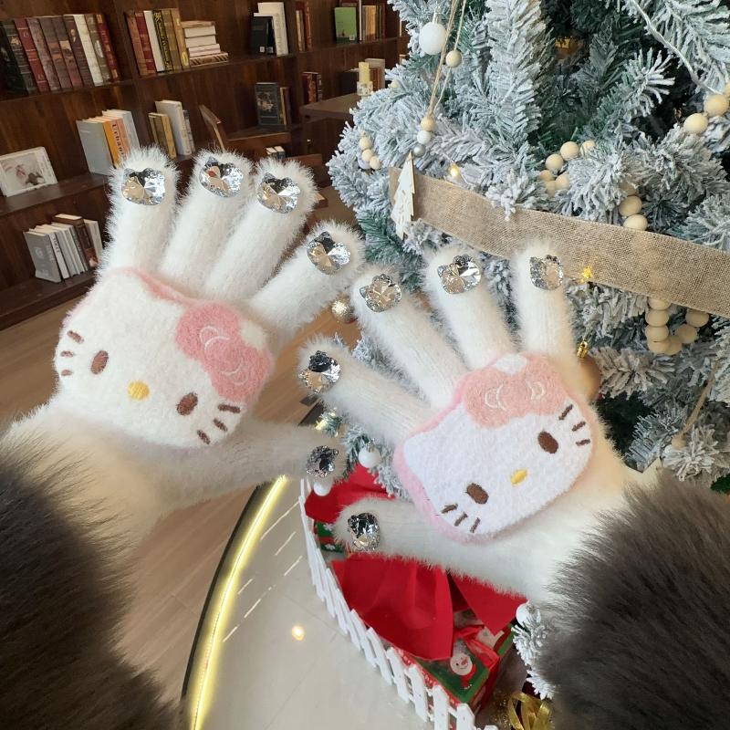 1 Pair Cute Kt Cat Plush Glove Hello Kitty Gloves With Gilrs Cartoon Thickened Warm Christmas Gifts For Students