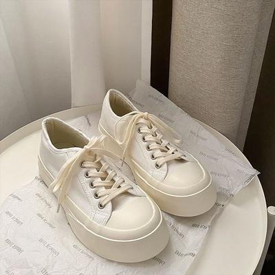 Platformowe buty płócienne studentki nowe wszechstronne okrągłe białe buty brzydkie urocze buty z dużą głową modne buty