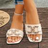 Large size metal square buckle slippers women's summer new flat bottom low heel one word casual cool slippers women