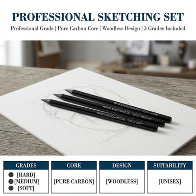 3PCS Woodless Woodless Charcoals Hard Medium Soft Sketch Pencils Drawing Pencils  Teens