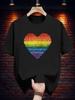 T-shirt with Rainbow Heart Graphic Print - Navy Blue Casual Summer Tee