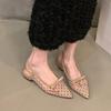 Hot Selling 2025 Low Heel Bow Baotou Sandal Summer Mesh Breathable Polka Dot Single Shoe Pointed Toe Wear Sandales Women's Shoes