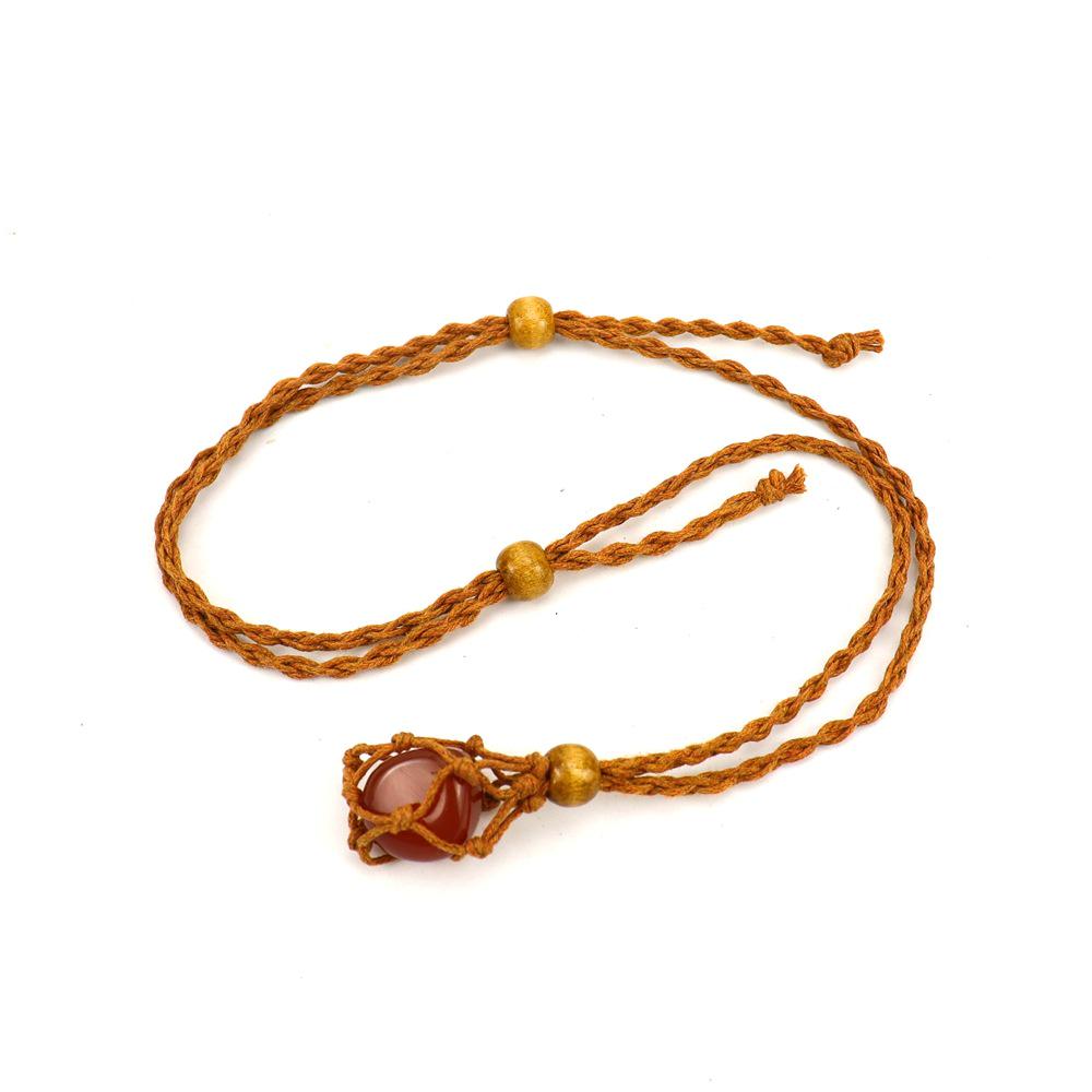 Adjustable Hand-Woven Crystal Stone Necklace with Net Bag Pendant