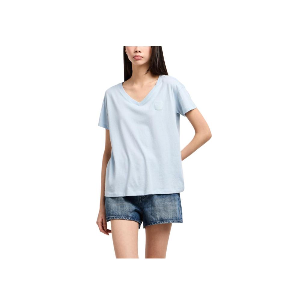 Armani Exchange Solid V-Neck Pullover Short Sleeve T-Shirt Women tops Light-Blue XW000531-AF10359-U9278