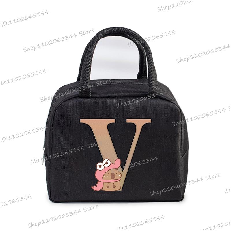 1Pc Cartoon Capybara Alphabet Portable Lunch Bag Women Men Portable Food Insulation Package Funny Capybara Letter Kid Lunch Bags