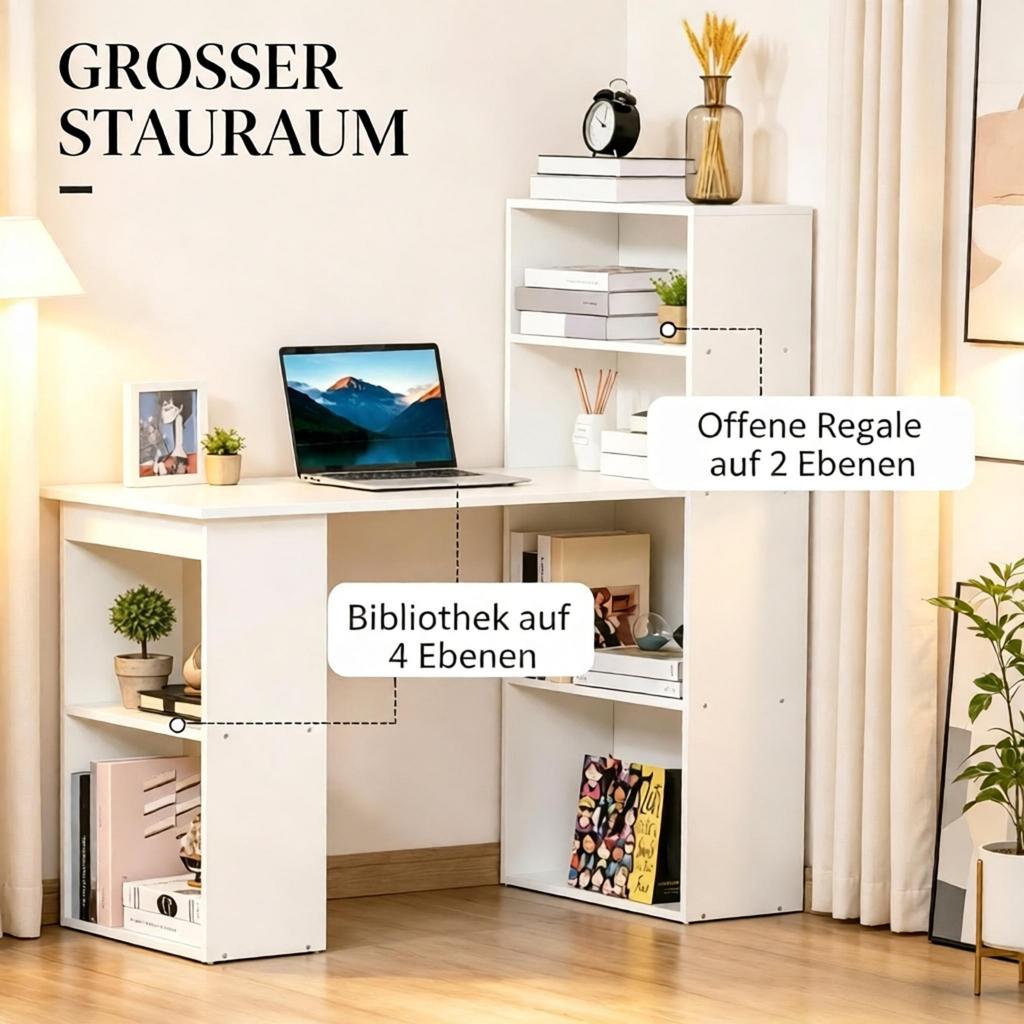 Desk with Integrated Bookshelf, Modern Desk, Versatile Work Table with Open Design for Flexible Use (only with desk)