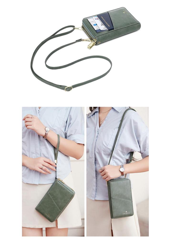 Multi-Functional RFID Anti-Theft Passport Crossbody Bag with Double Zipper