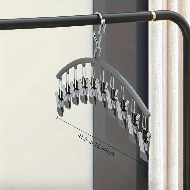 1 Stainless Steel Clothes Rack with 10 Clips for Drying Bottoms, Socks, Scarves and Belts for Home Organization for Bathroom, Bedroom, Wardrobe