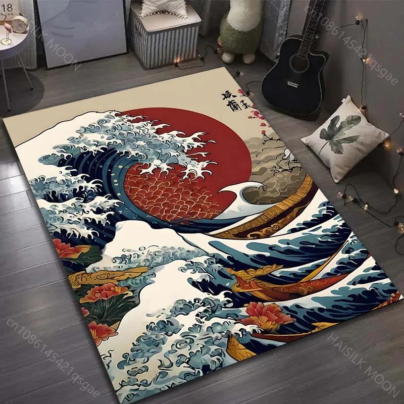 Neues Produkt angekommen! Kanagawa Wellen, Japanisches Muster Teppich Kinder Spielmatte Teppich für Schlafzimmerdeko Spielzimmer Wohnzimmer Teppich Geschenke