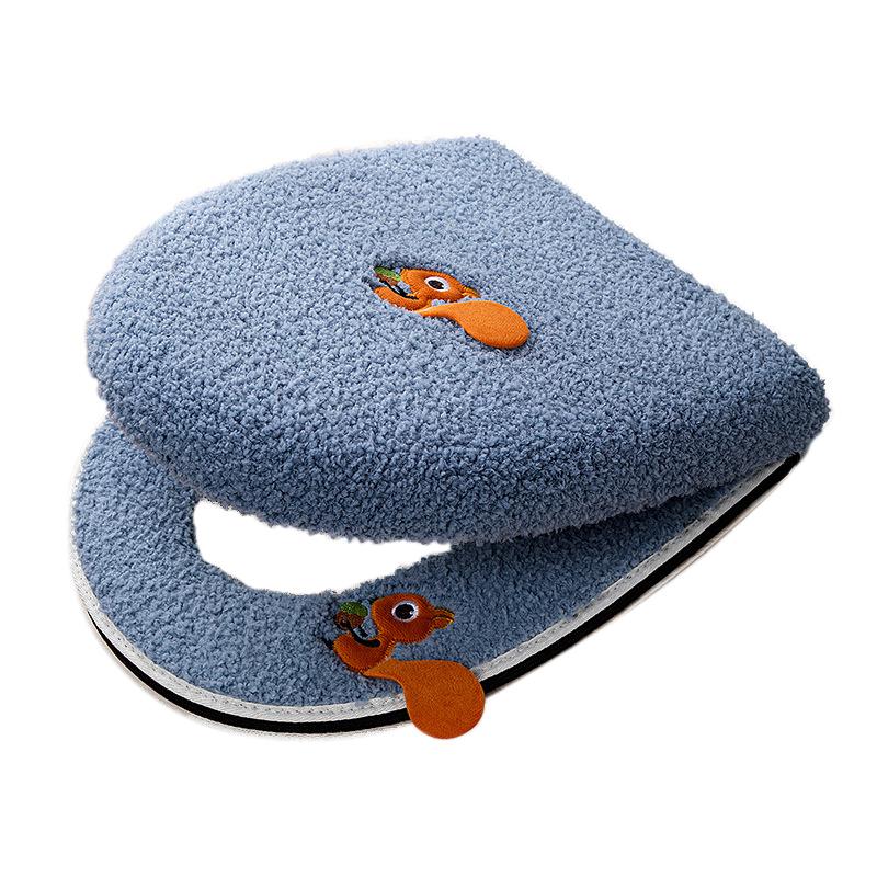 

Bathroom Toilet Seat Cover Warm Convenient Thicken Soft Velvet Cartoon Zipper Potty Cover Universal WC Cover Toilet supplies синий