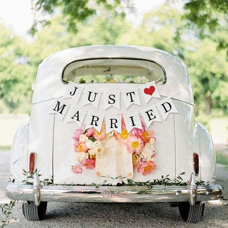 Vintage Wedding Just Married Bunting Banner Bridal Shower Photo Booth Props Rustic Wedding Party Decoration Supplies