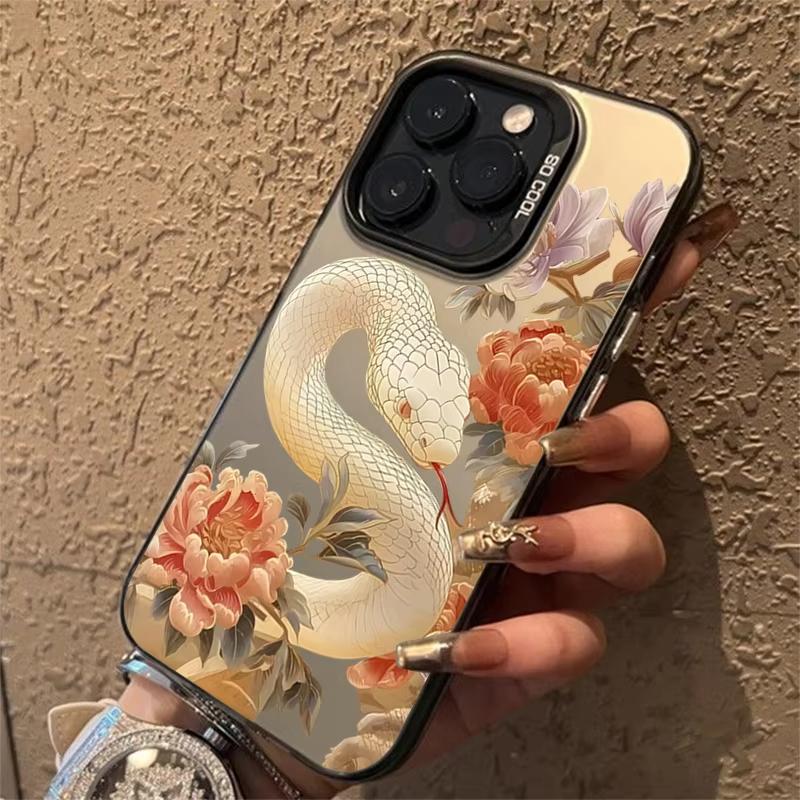 Luxury Snake Year Anti-drop Armour Case For iPhone 16 15 Pro Max 15 14 13 12 11 Pro X XR XS 7 8 Plus Lens Protect Plating Cover