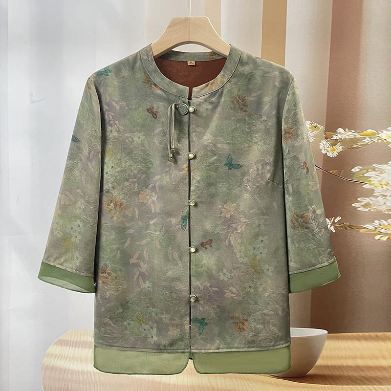 Women s Mid-Aged New Chinese Style Floral Shirt 3XL