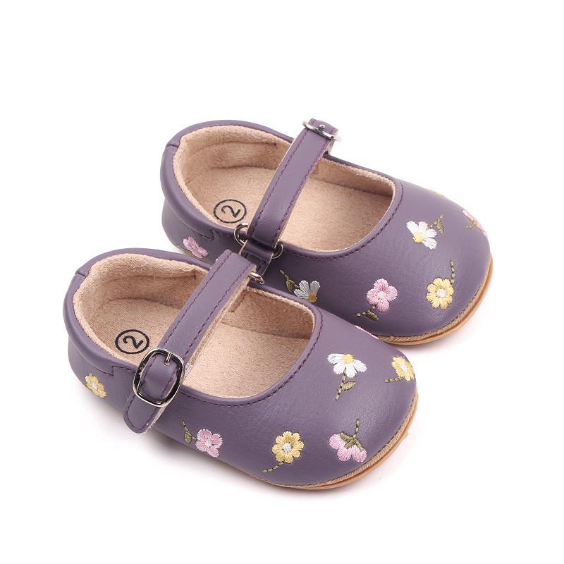 0-18months Toddler Girls Mary Jane Flats Slippers PU Leather summer Dress Shoes for Infant girl Floral Embroidery Princess Shoes