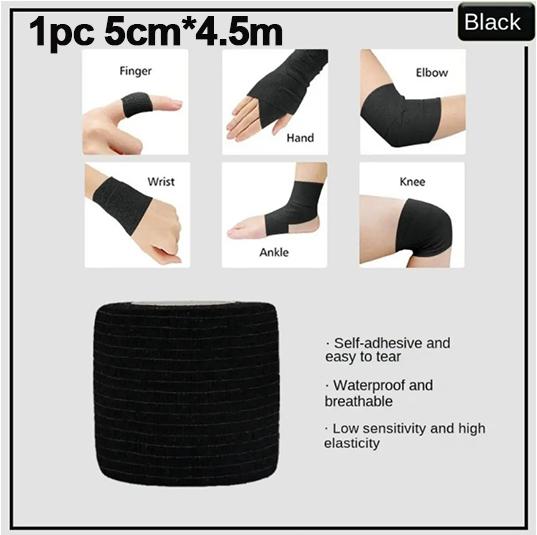 

5см/2,5см Разноцветная спортивная оберточная лента Самоклеящийся эластичный бинт Эластопласт Спортивный протектор Колено Палец Голеностоп Ладонь Плечо 5cmx4.5M-black,1pc