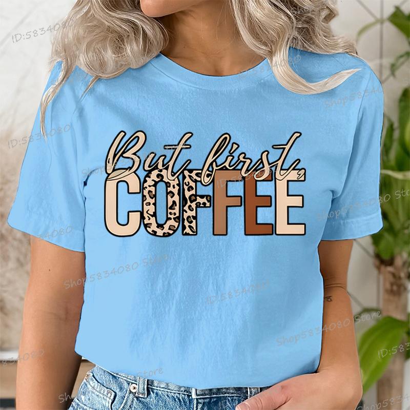 Gift For Coffee Lover Printed Tshirt But First Coffee Leopard Print Tshirt Crew Neck Leopard Coffee Graphic T Shirt For Unisex