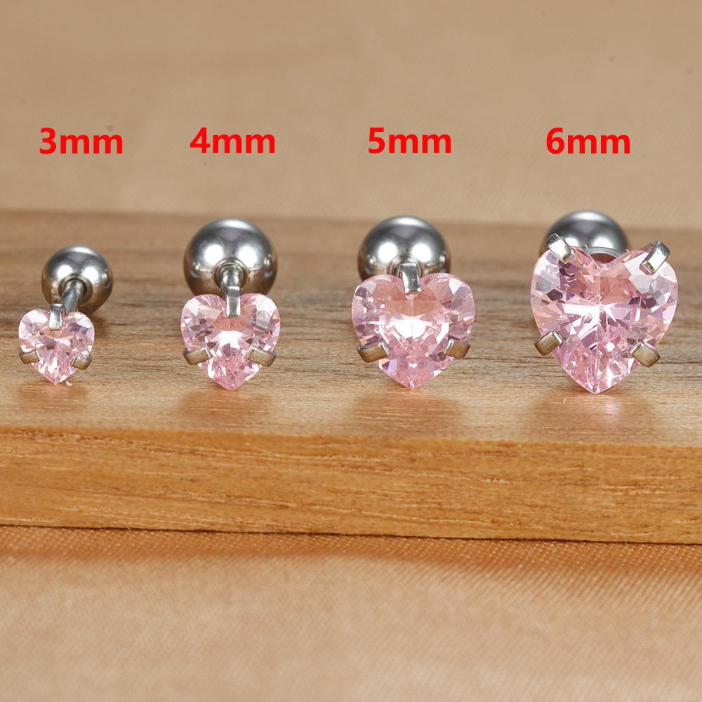 1 Adet Sade Pembe Zirkon Kalp Küçük Küpe Moda Minik Paslanmaz Çelik Charm Helix Kıkırdak Piercing Takı