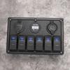 12V‑24V 6 Gang Rocker Switch Panel with Cigarette Lighter Socket 2 USB Voltmeter Display for Car Boat Truck RV