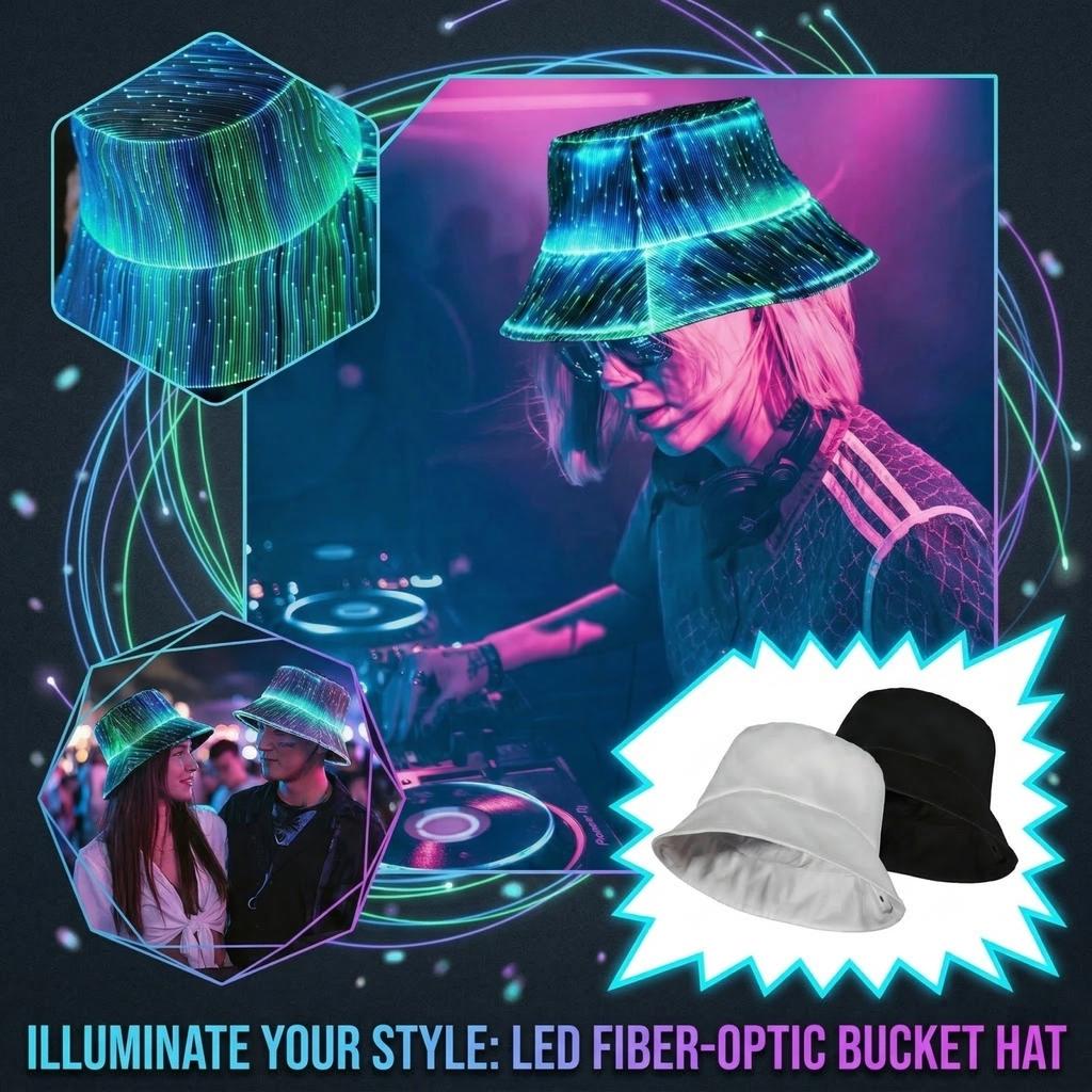 LED Fiber Optic Bucket Hat Unisex Light Up Headwear Suitable for Concerts Festivals Night Parties Adjustable Design