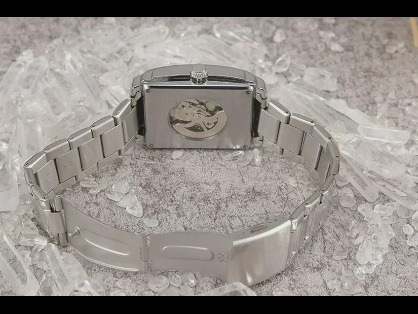 Pánské hodinky s kalendářem s automatickým obdélníkovým koženým řemínkem GOER