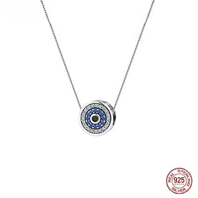 S925 100%  Sterling Silver Blue Crystal Evil Eye Necklace Lucky Eye Neck Chain for Women Birthday Gift Fine Jewelry