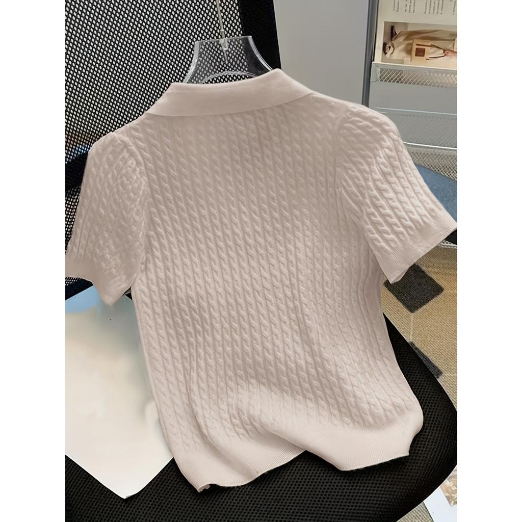 Tricou cu mâneci scurte cu mâneci scurte, cu rever, cu rever, din mătase de gheață