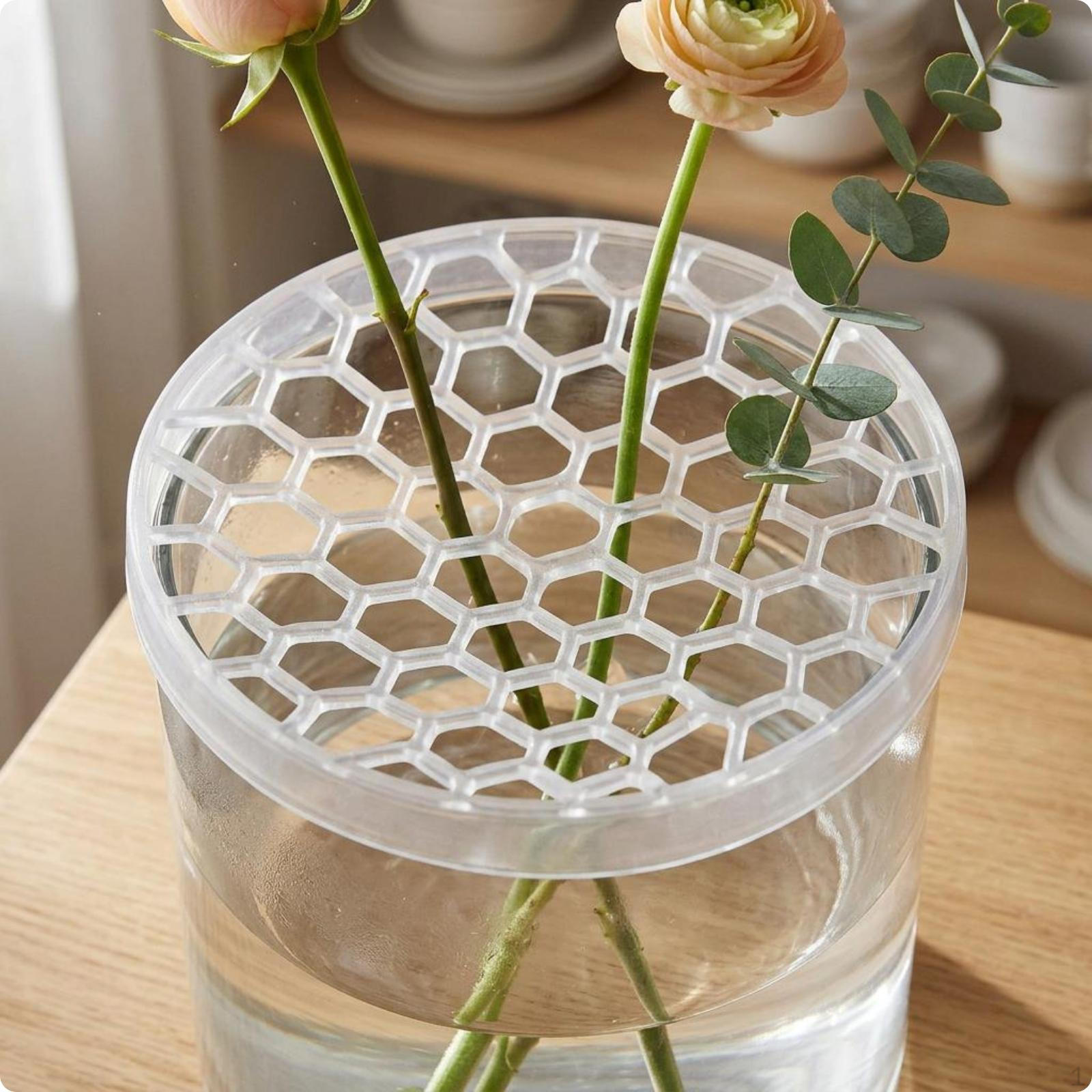 Silicone Flower Frog Transparent Honeycomb Grid Round Vase Insert