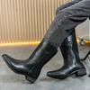 Fashion Cowboy Boots Men Black Brown Wooden Sole Embroidered Mid Leg Knight Boots Western Chelsea Boots Size 38-46 Men Boots
